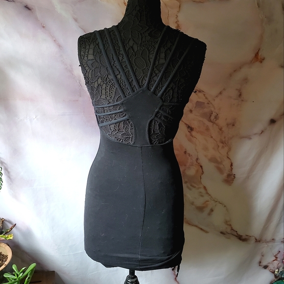 Vintage Peep Black Strappy Bodycon Dress - Picture 6 of 8